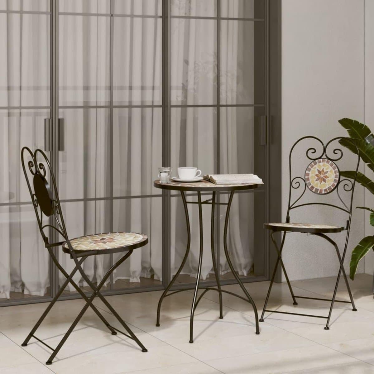 Keramisch blad Inklapbaar ijzeren frame Bistroset terracotta en wit