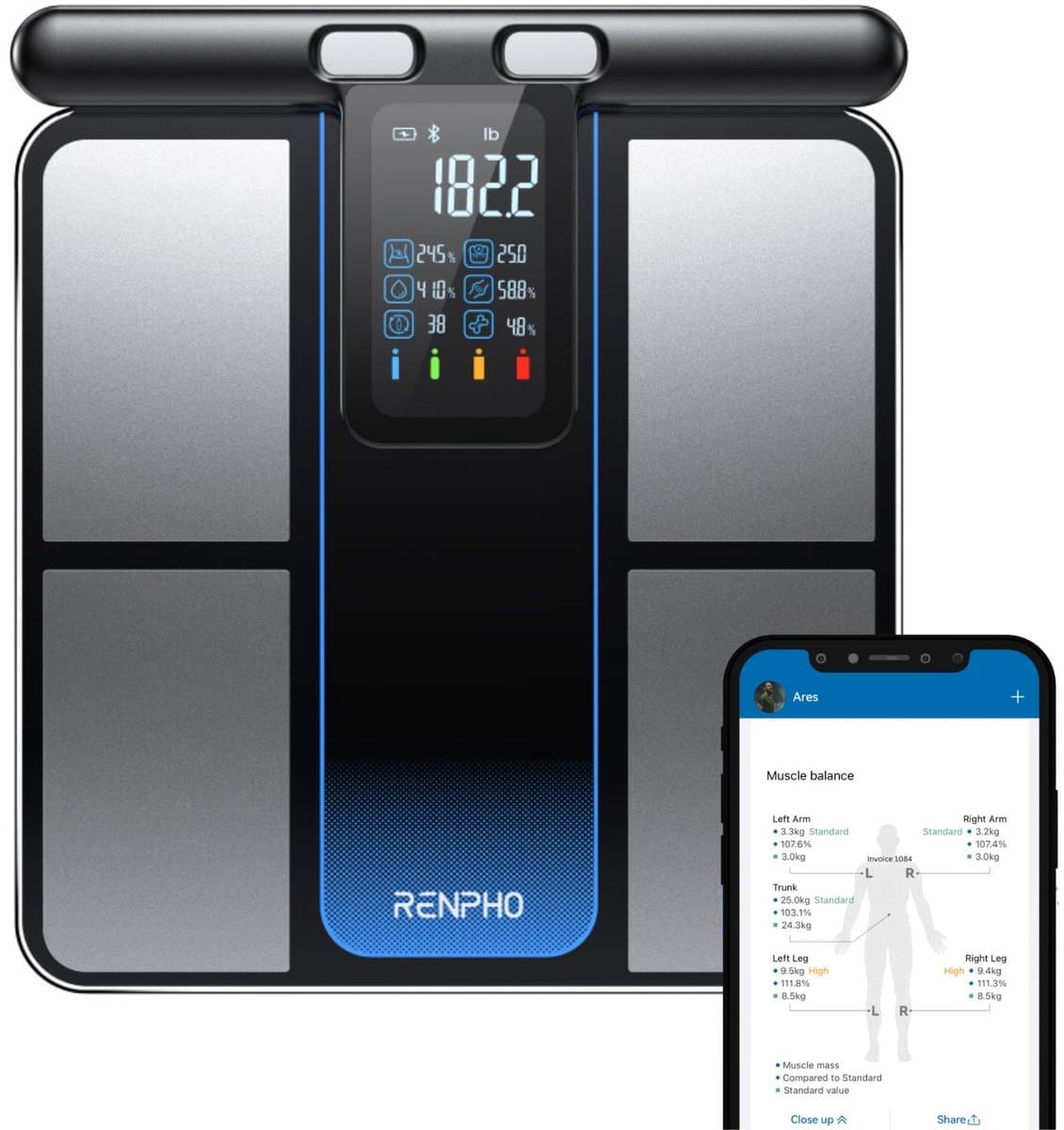 RENPHO MorphoScan Slimme personenweegschaal - Met handvat voor volledige bodyscan -23 metric - Volg je voortgang in de Renpho app - Zwart