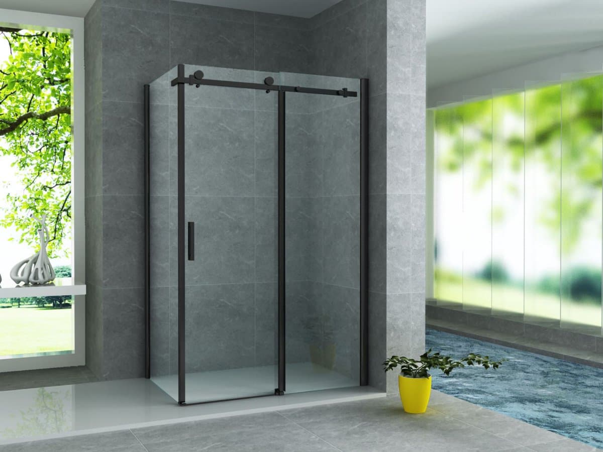ALONI Douchecabine met Schuifdeur en Zijwand – 90x120x195 cm – 8 mm Veiligheidsglas – Mat Zwart – Helder Glas – Omkeerbaar