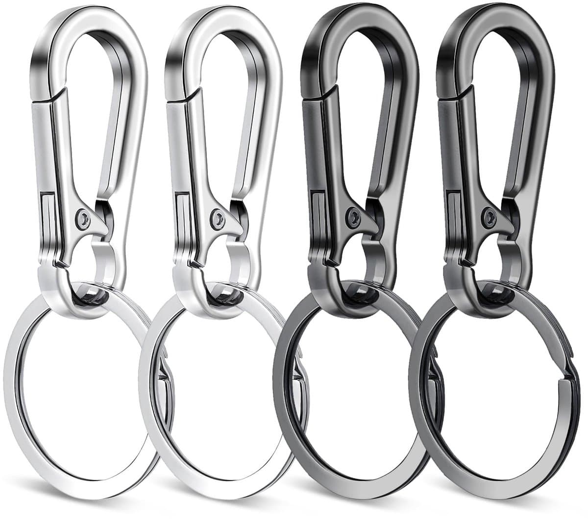 Teaaha 4 Stuks Mini Carabiner Haken - Sleutelhangers voor Sleutels en Charms (Zwart en Zilver)