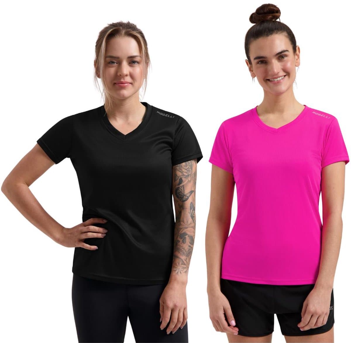 Rogelli Promo Hardloopshirt Dames - Korte Mouwen - Zwart Roze - 2 pack - XL