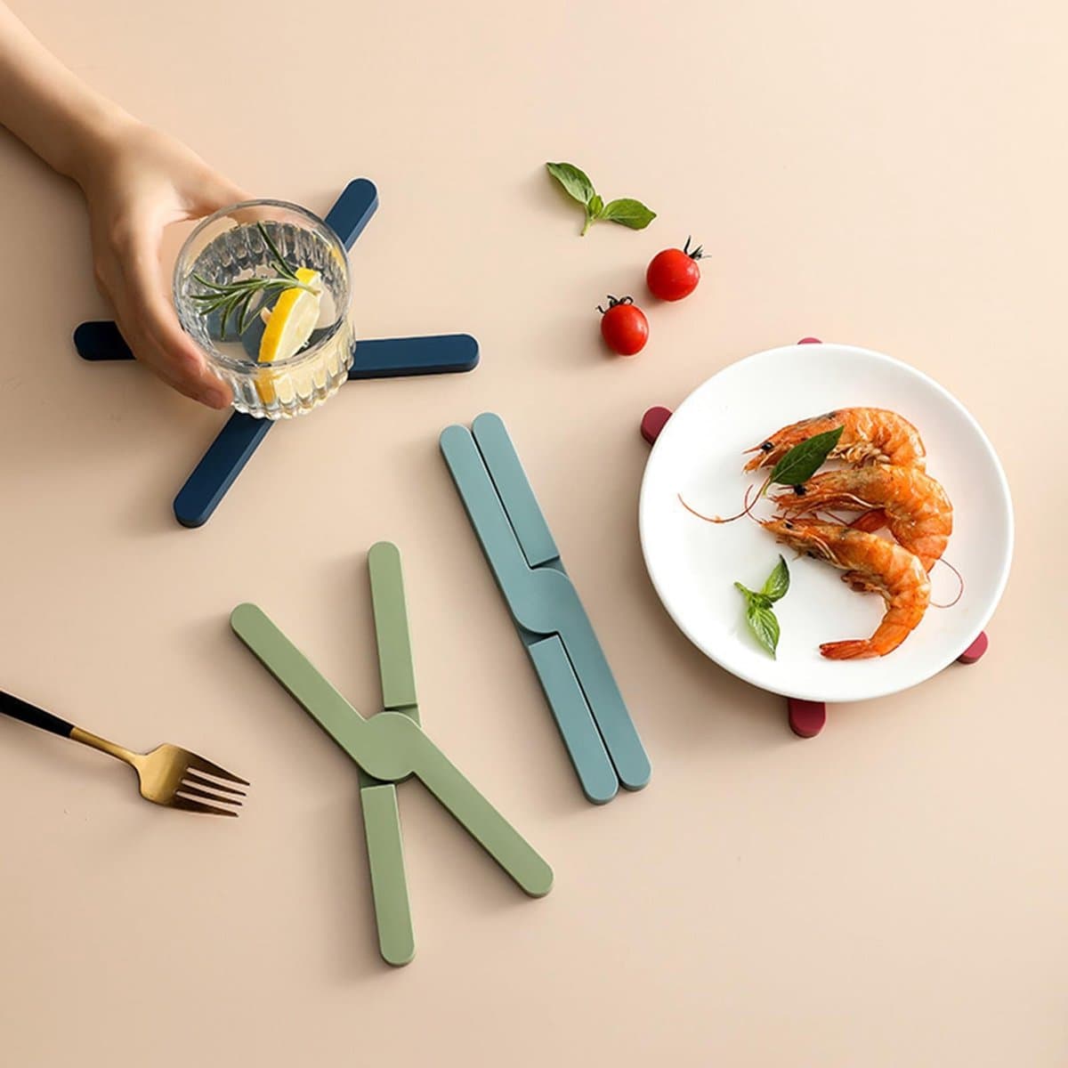 3-delige placemats - Opvouwbare siliconen onderzetters - Siliconen onderzetters met kruismotief - Opvouwbare siliconen pannenlappen - Pannenlappen - Siliconen onderzetters - Hittebestendige hete potten en borden