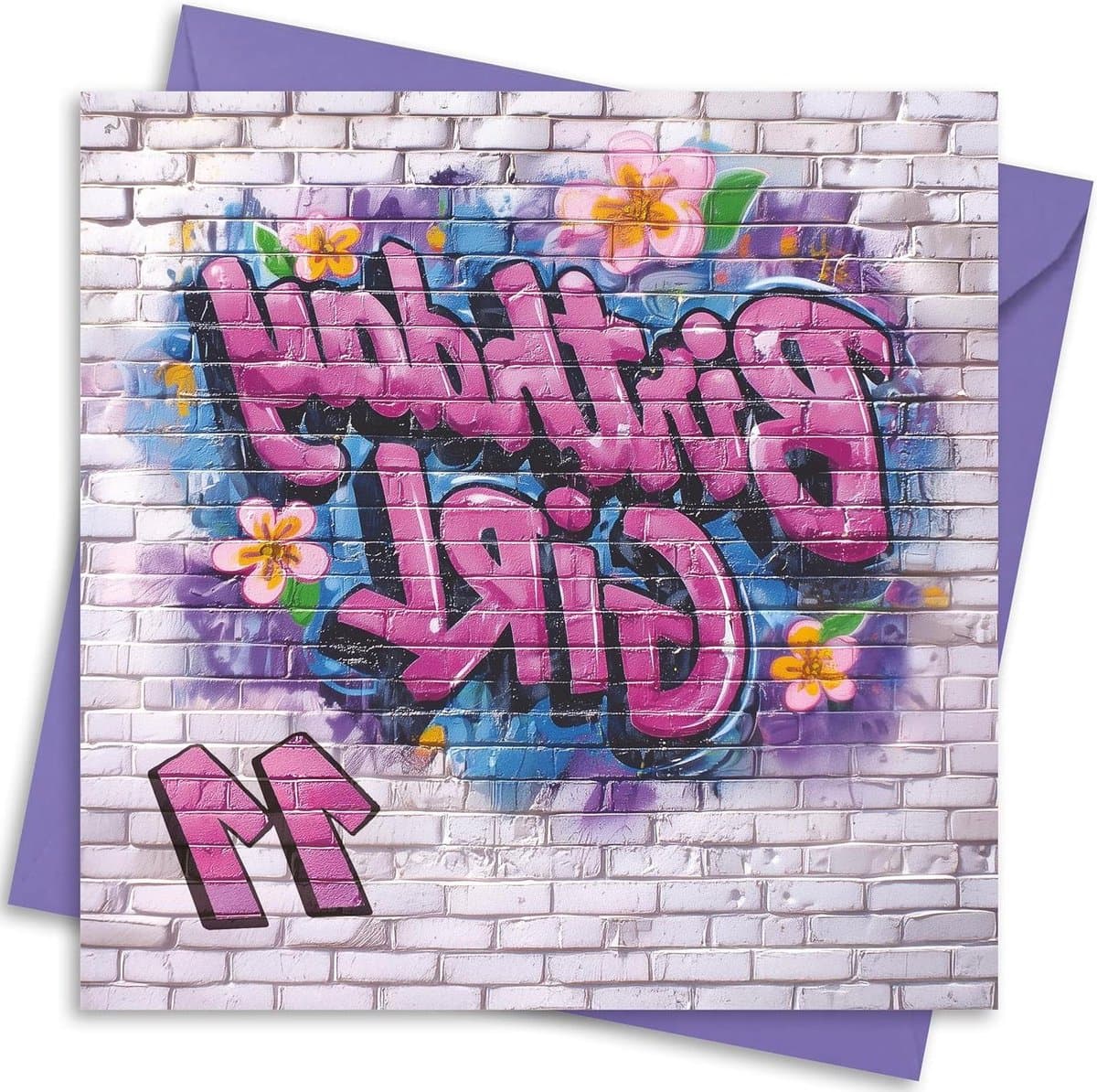 Verjaardagskaart Meisje - Kaart met envelop - Jarige feliciteren - Graffiti design - 150x150mm - Meerkleurig