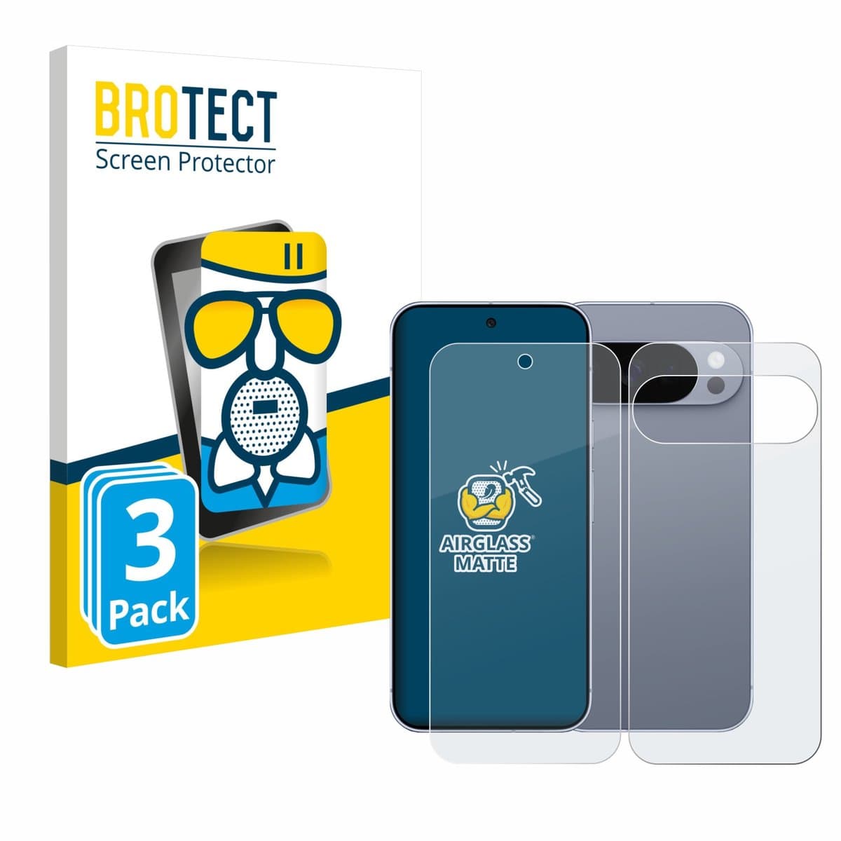 BROTECT - Screenprotector voor Google Pixel 10 Pro (Voor+Achter) - Folie Beschermfolie Beschermglas matte 3 Stuks