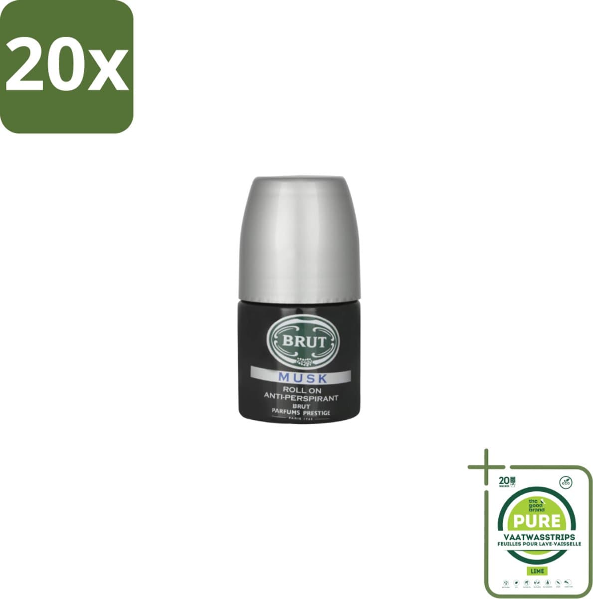 20 x Brut – Deodorant Roller – Musk - 50 ml - Grootverpakking - Anti-transpirant Roll-on - Muskusgeur - Mannelijke Uitstraling - Langdurige Bescherming - Frisheid