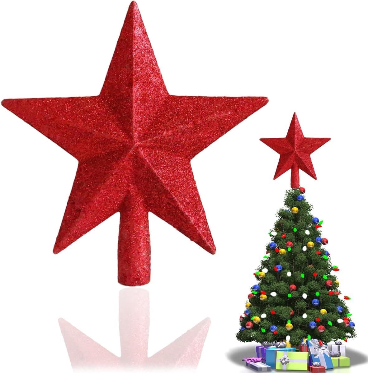 Kerstboom Ster - Kerstdecoratie Piek - Feestelijke Versiering - Glanzende Afwerking - 20 CM - Rood
