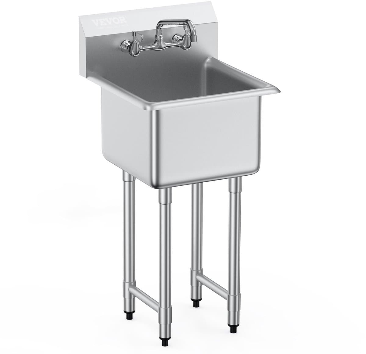 VEVOR RVS spoelbak commerciële spoelbak 457 x 381 x 1041 mm, RVS spoelbak met kraan 104 kg draagvermogen, RVS spoelbak spoelbak keuken vrijstaande spoelbak