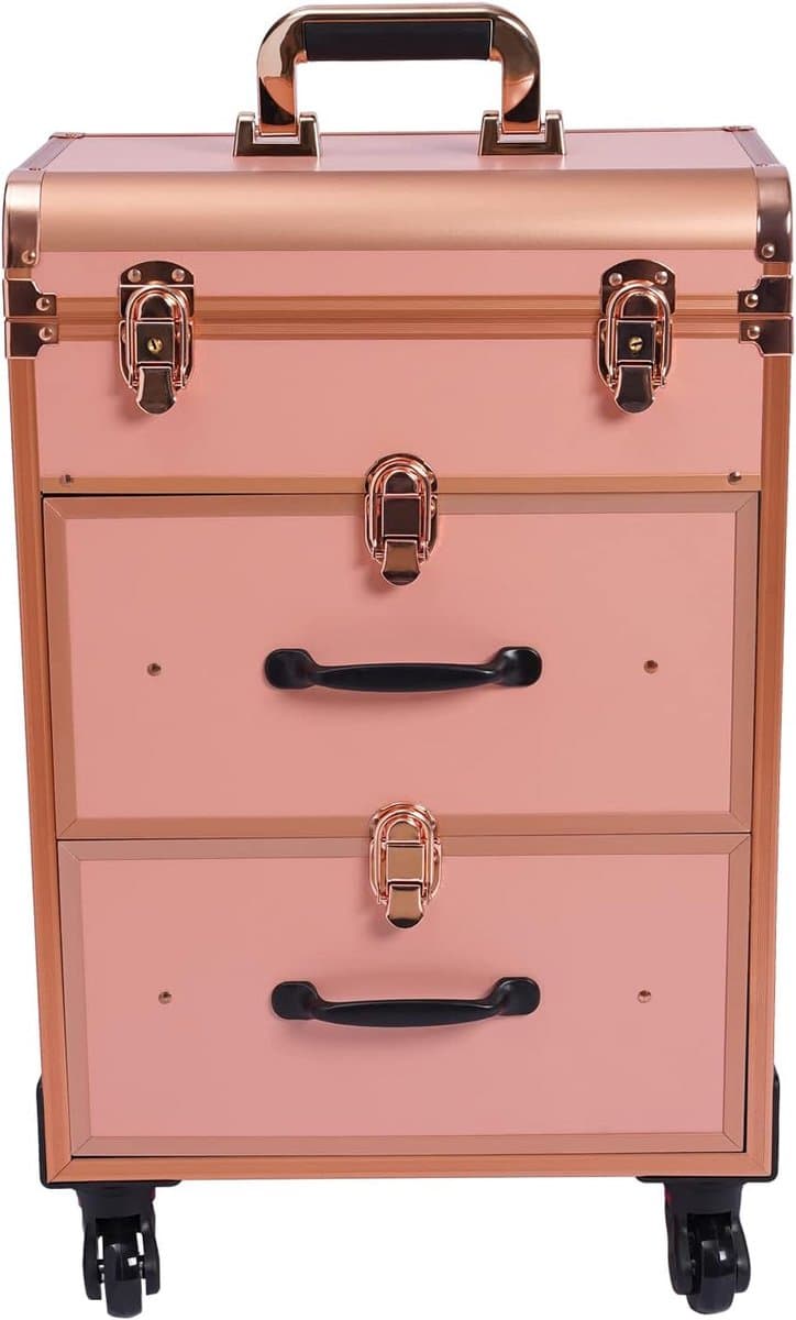 Make-Up Koffer – Make-Up Trolley – Beautycase – Cosmetica Koffer – Visagiekoffer – 40 Vakjes & 2 Laden – Aluminium Frame Met 50 kg Draaggewicht