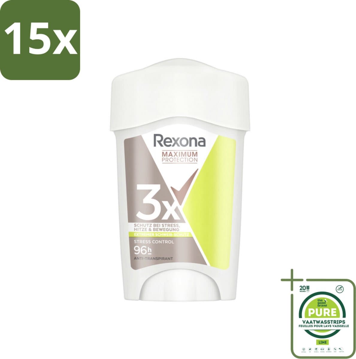 15 x Rexona - Deodorant Stick - Maximum Protection Stress Control Dry - Tegen Stresszweet - 45 ml - Grootverpakking - Anti-transpirant - Deodorant - Stresszweet - Zweetbescherming - Langdurige Bescherming