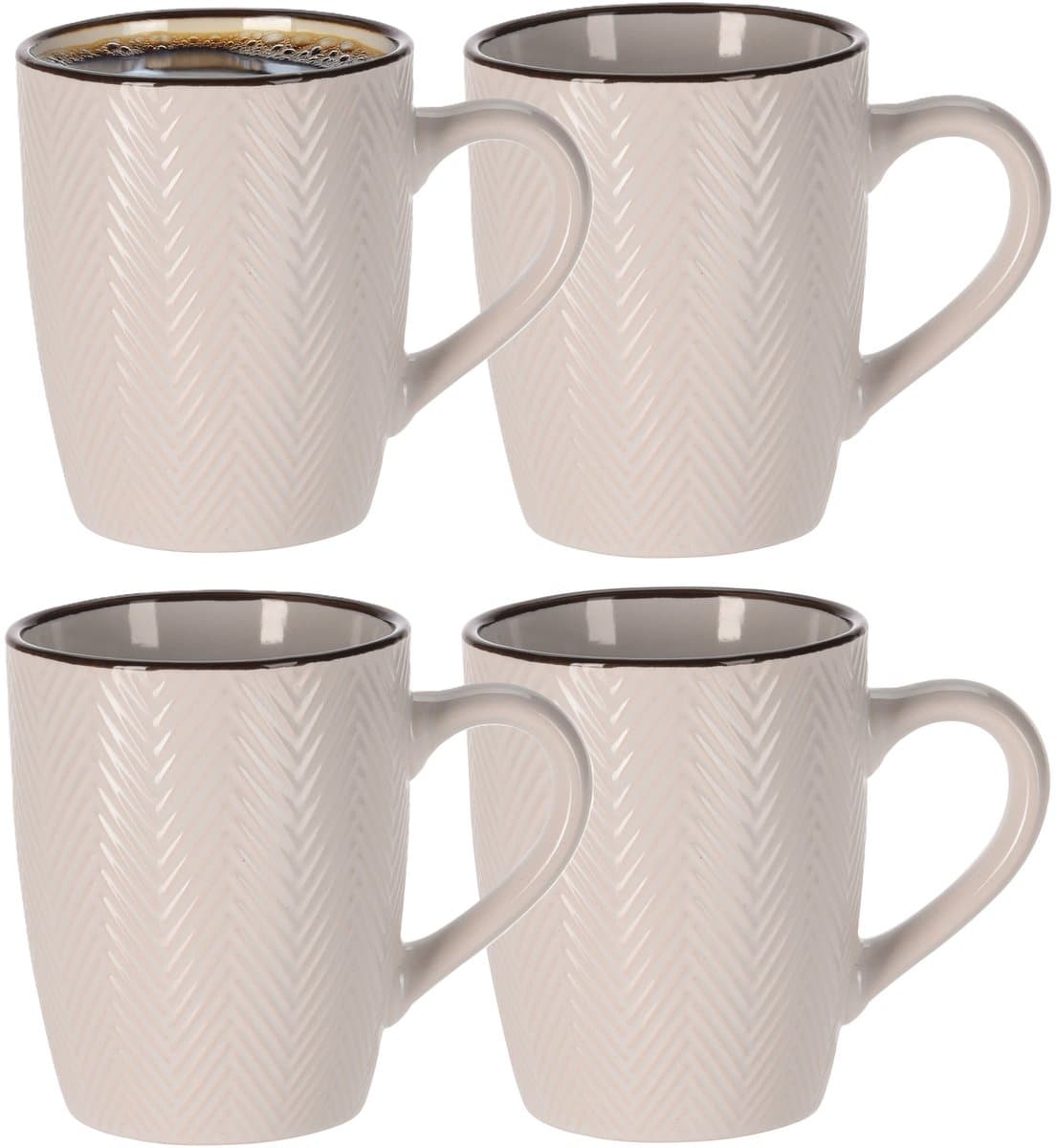 Siaki Koffiemok/theemok - 8x - Fishbone - beige - 370 ml - mokken - keramiek