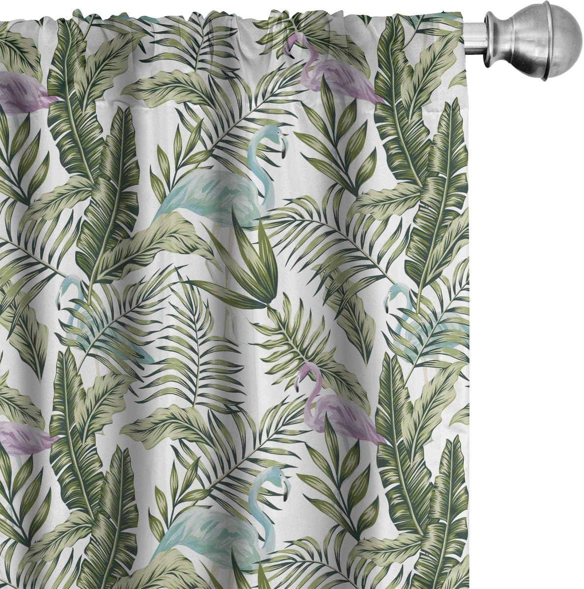 ABAKUHAUS Tropische Gordijnen – Palmbladeren & Flamingo's – 2×75×245 cm – Olijfgroen