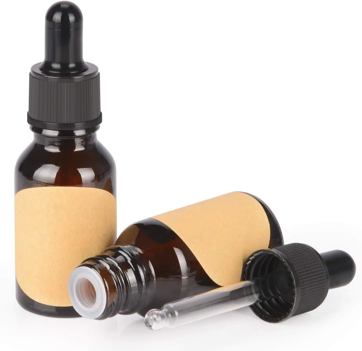 stonylab 2-Pack Glass Dropper Bottle, Empty Glass Bottle with Glass Dropper, Inner Plug and Label for Essential Oils Aromatherapy Fragrances (15ml, Brown)