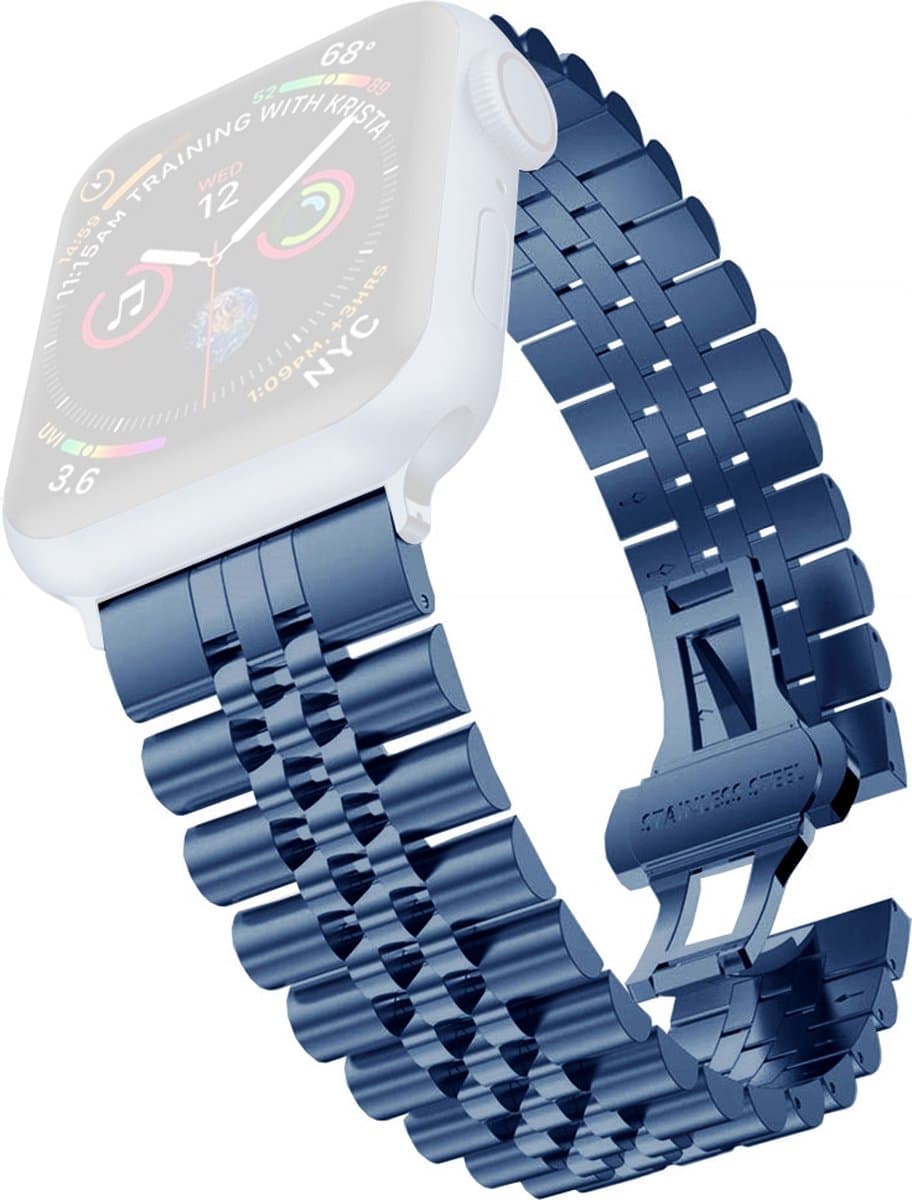 By Qubix - Metalen schakelband - Blauw - Geschikt voor Apple watch 38mm / 40mm / 41mm / 42mm