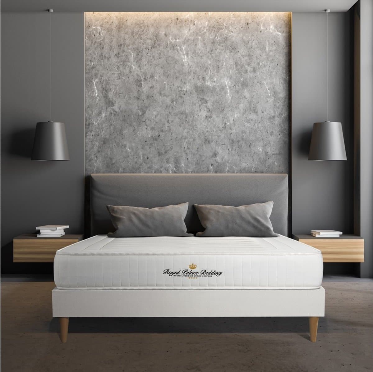 Complete boxspring met matras tweepersoons- Royal Palace Bedding Nottingham wit - Traagschuim - 180 x 210 cm