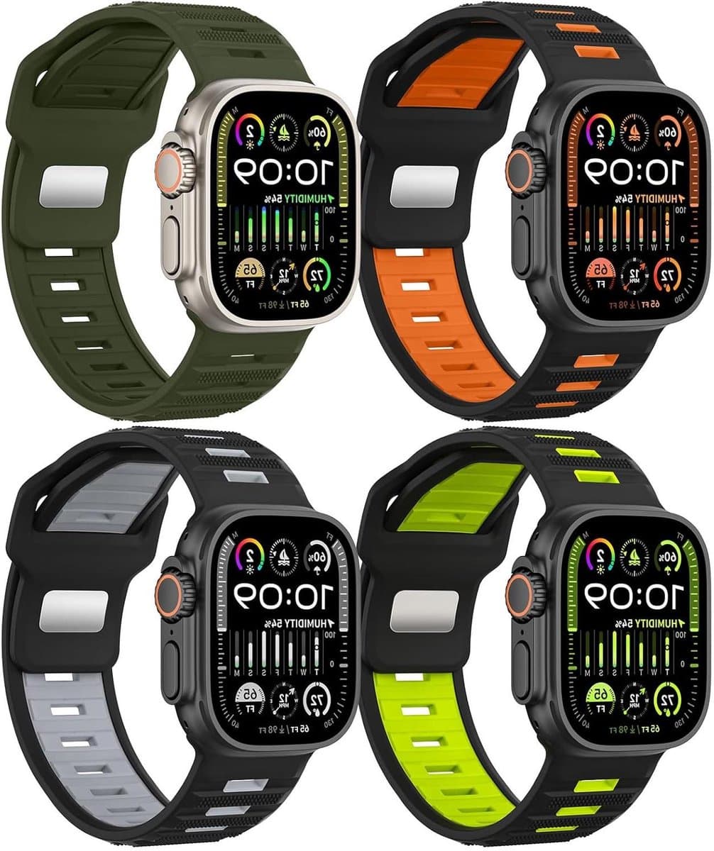 4Pack Ultra 2/Ultra 49mm 46mm 45mm 44mm 42mm Men 26mm Wide Silicone Sport Loop Bands for Apple Watch Series 10 9 8 7 6 5 4 3 2 1 SE