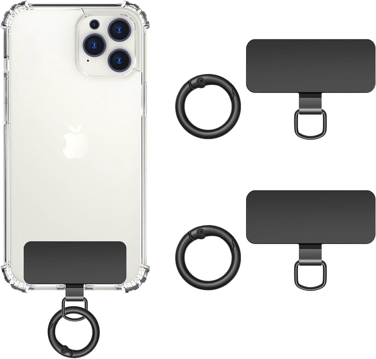 Phone Tether Tab Stainless Steel Cell Phone Lanyard Pads Strap Replacement Part with 2 Spring Rings Connector Tether Tabs for Most Full Coverage Phone Cases Black - Set of 2