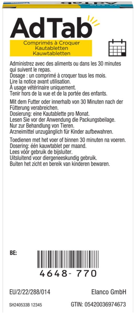 AdTab Anti Vlo en Teek Kauwtabletten Kat >2,0-8,0 kg - 2 x 3 tabletten - Voordeelverpakking