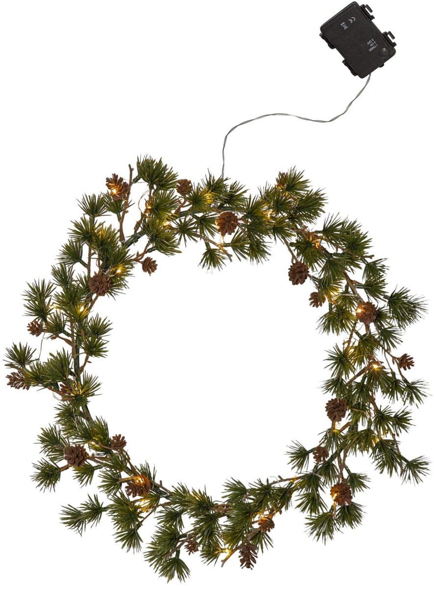 Star Trading LED dennenkrans 'Larix' van kunstlariks, op batterijen, timer, groen, Ø 40cm