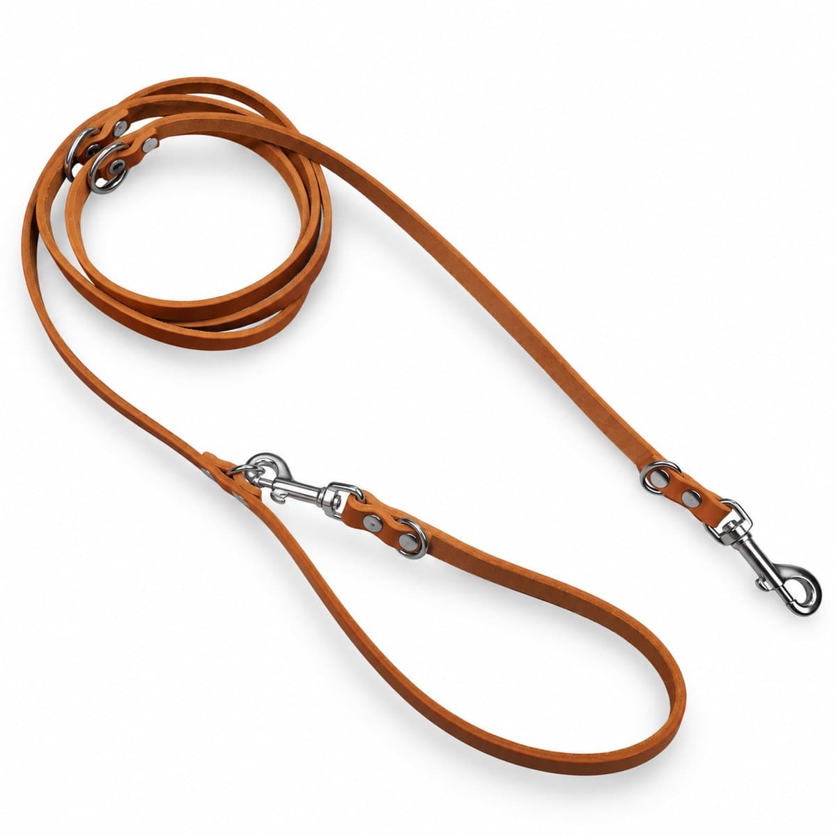 K9World by van der Veeke, Leren Politielijn 12 mm – Verstelbare Hondenriem - Cognac Bruin – Multifunctioneel – Echt Leer – Handgemaakt - Verchroomd musketon