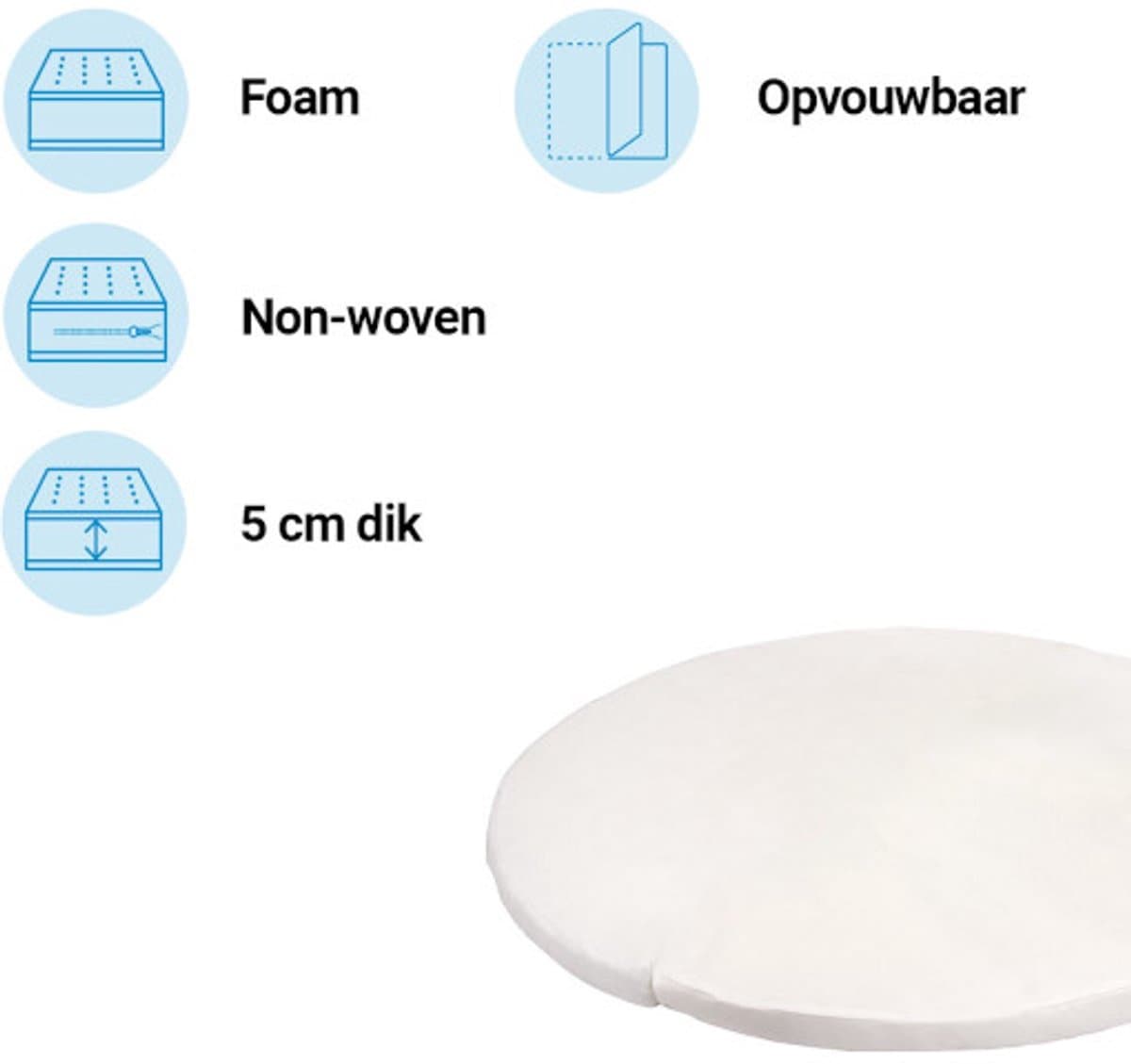Bopita - Boxmatras - Rond - 90 cm - 5 cm Dik - Afneembare Tijk - Opvouwbaar