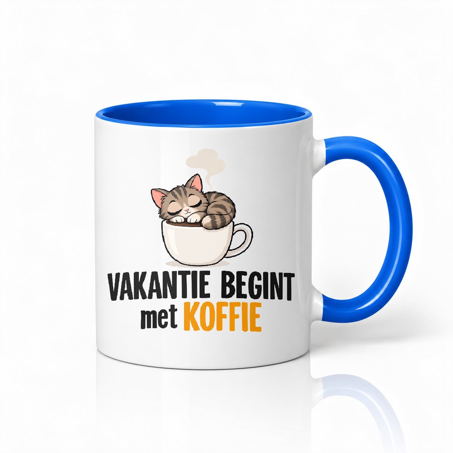 Schattige Juf & Meester Kerstvakantie-modus Mok – Tekstmok met Cartoonfiguurtje voor Koffieliefhebbers