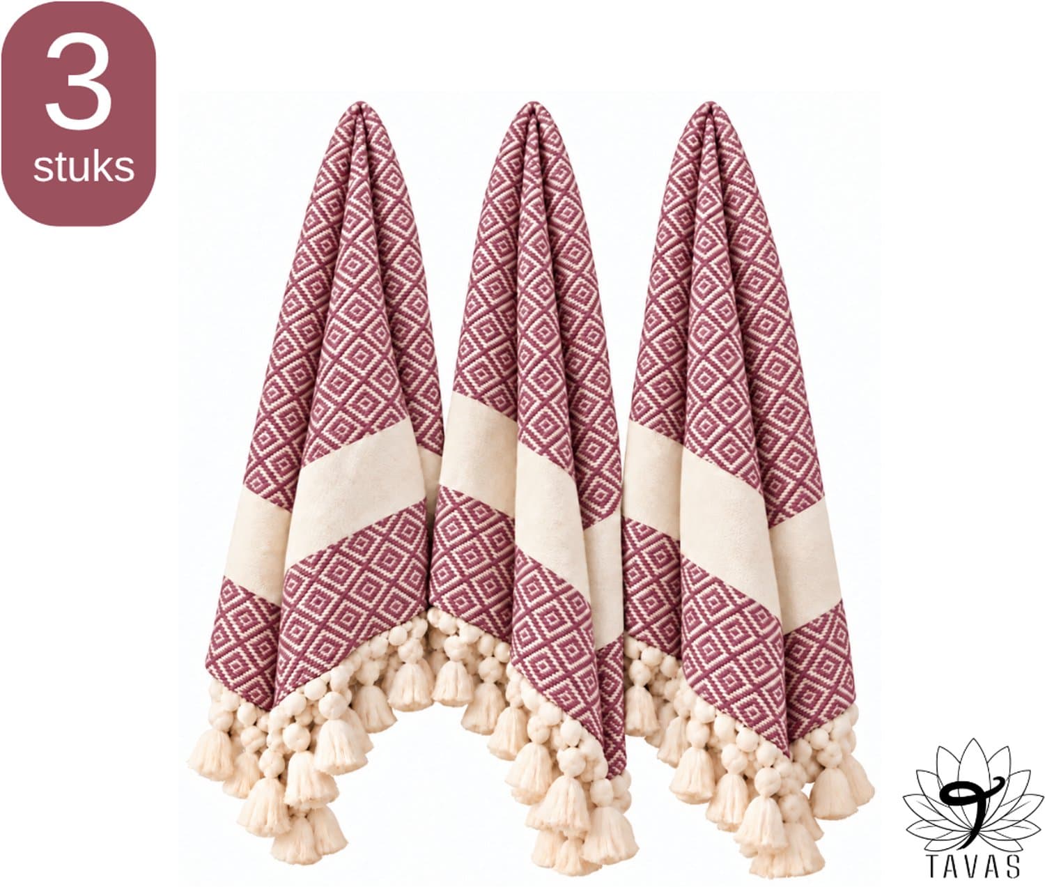 TAVAS Theedoeken & Keukendoeken Set – 3 x 50x90cm – Paars - 100% Katoen – Wafelstructuur – Sneldrogend – Zachte Handdoeken voor Keuken