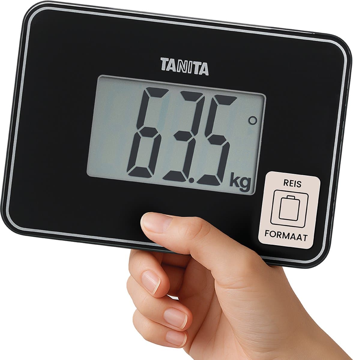TANITA HD-386 - 's Werelds Kleinste Personenweegschaal - Mini Weegschaal - tot 150 kg - Ideaal voor Reizen en Kleine Ruimtes - 19x13,5x2cm - Zwart