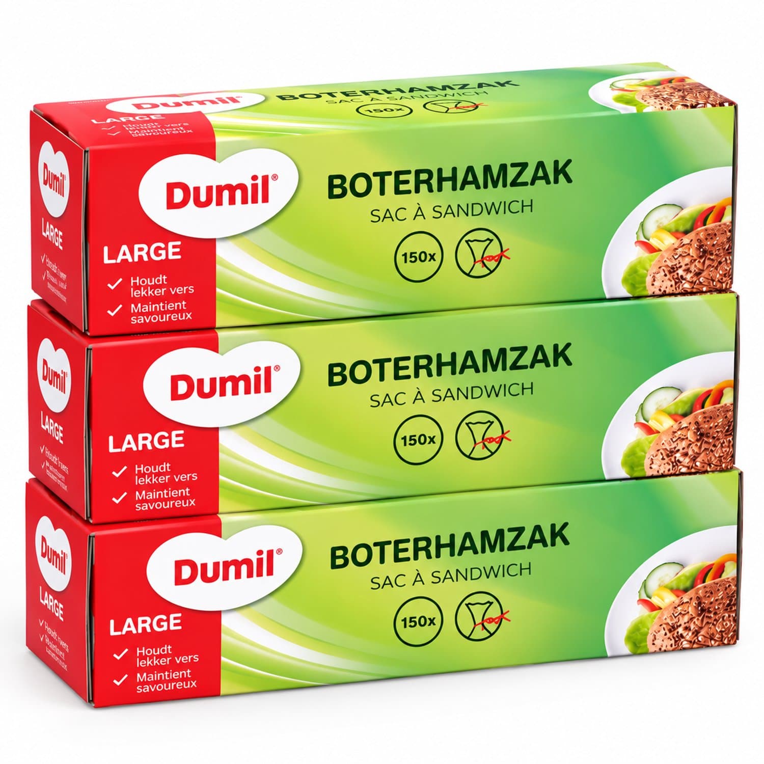 Dumil Boterhamzakjes Large – 3 x 150 Stuks – 450 Boterhamzakjes – Voor Lunch & Voedselbewaring