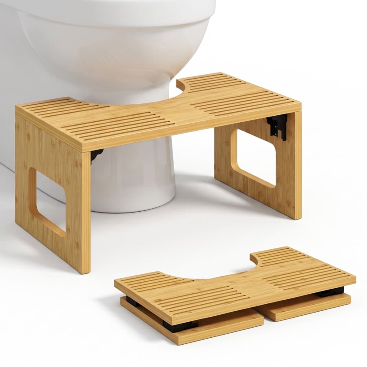 Opvouwbare bamboe toiletkruk, badkamerkruk, antislip toiletkruk voor volwassenen, eikenhout