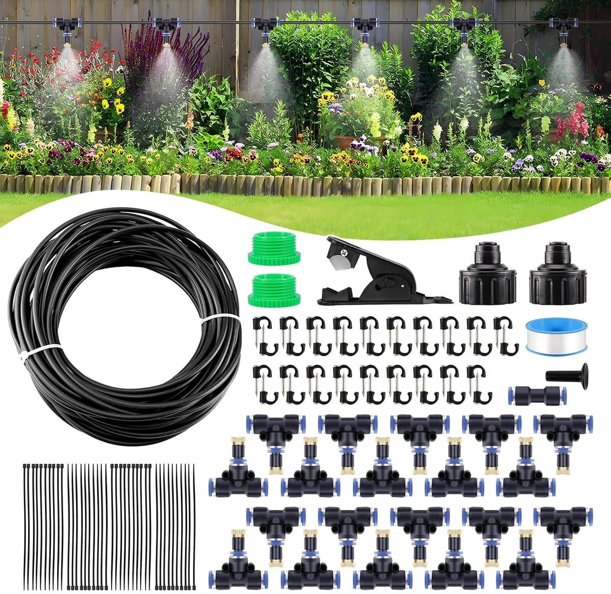 20M irrigatiesysteemset DIY tuinbewateringskit PE-slang Verstelbaar besproeiingssysteem voor koeling van planten, tuin, gazon, kweekkas buiten