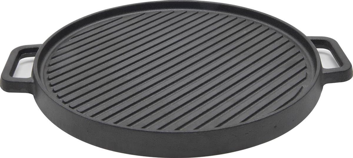 Cast Iron - Grillplaat & Bakplaat - Zwart - 30x30 cm - (2-zijdig: Ribbel & Vlak) - Gietijzer