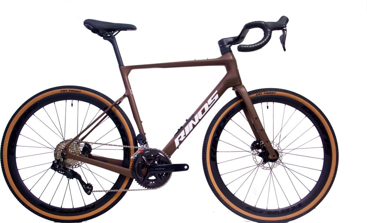 RINOS Carbon - Special Edition - Gravel Fiets - Gravel Bike – carbonframe - GRX820 24 versnellingen - hydraulische schijfremmen - lichtgewicht - allround fiets voor elk terrein Coffee S