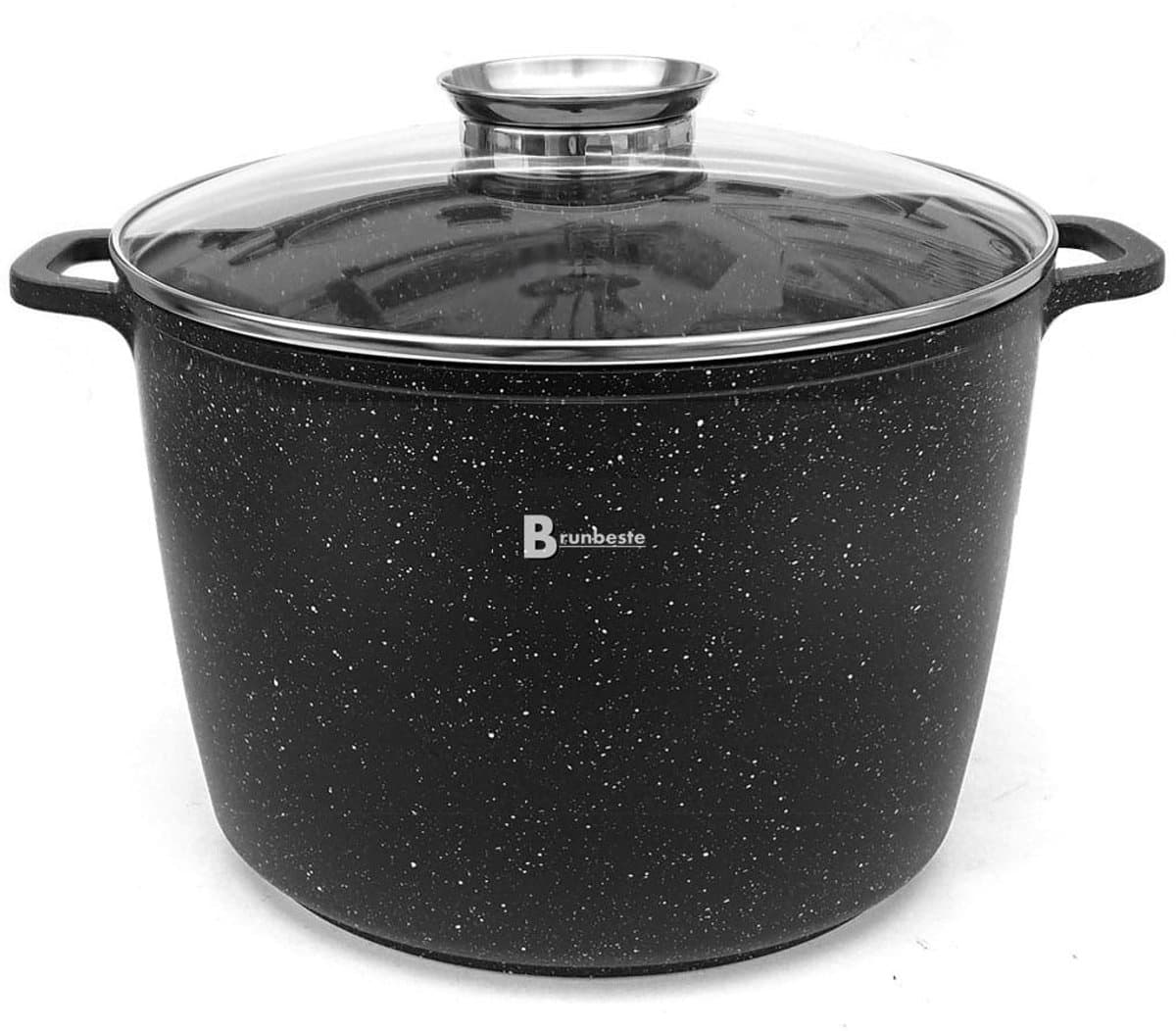 Brunbeste Marmeren Kookpan 32 cm – 15 L – Inductie/Gas – Met Glazen Deksel & Aroma Knob – Zwart