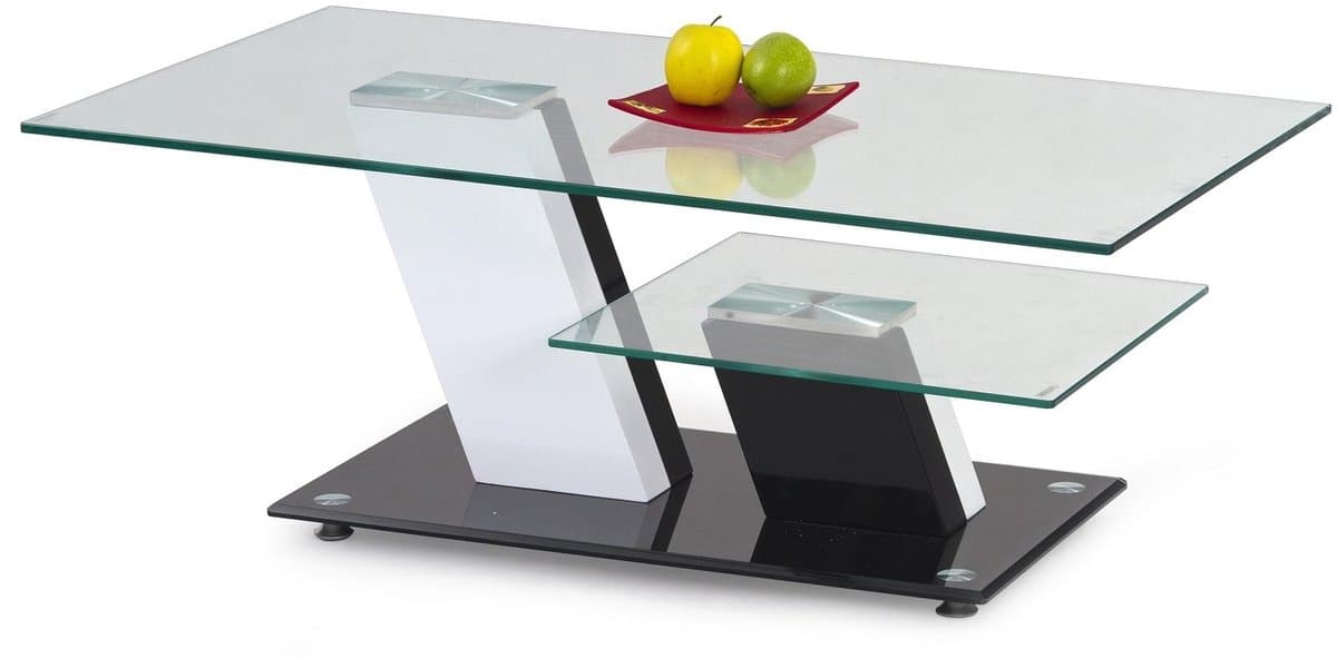 Glazen salontafel Savana 110 cm breed wit met zwart