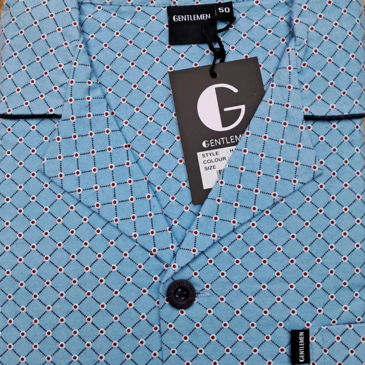 Gentlemen heren pyjama - 100% katoen flanel - maat 60 - Red dots blue