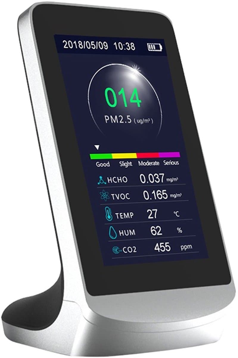 Luchtkwaliteit Monitor - Wifi - Luchtkwaliteit Sensor - Smart Gas - DM72B - voor Thuis en/of Kanoor - Zilverkleurig