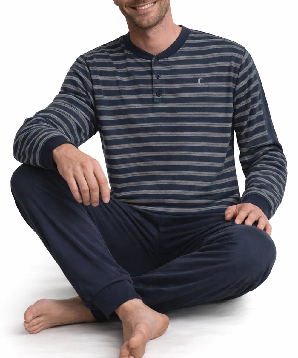 Gentlemen - Badstof Heren Pyjama - Donkerblauw - Maat XXL