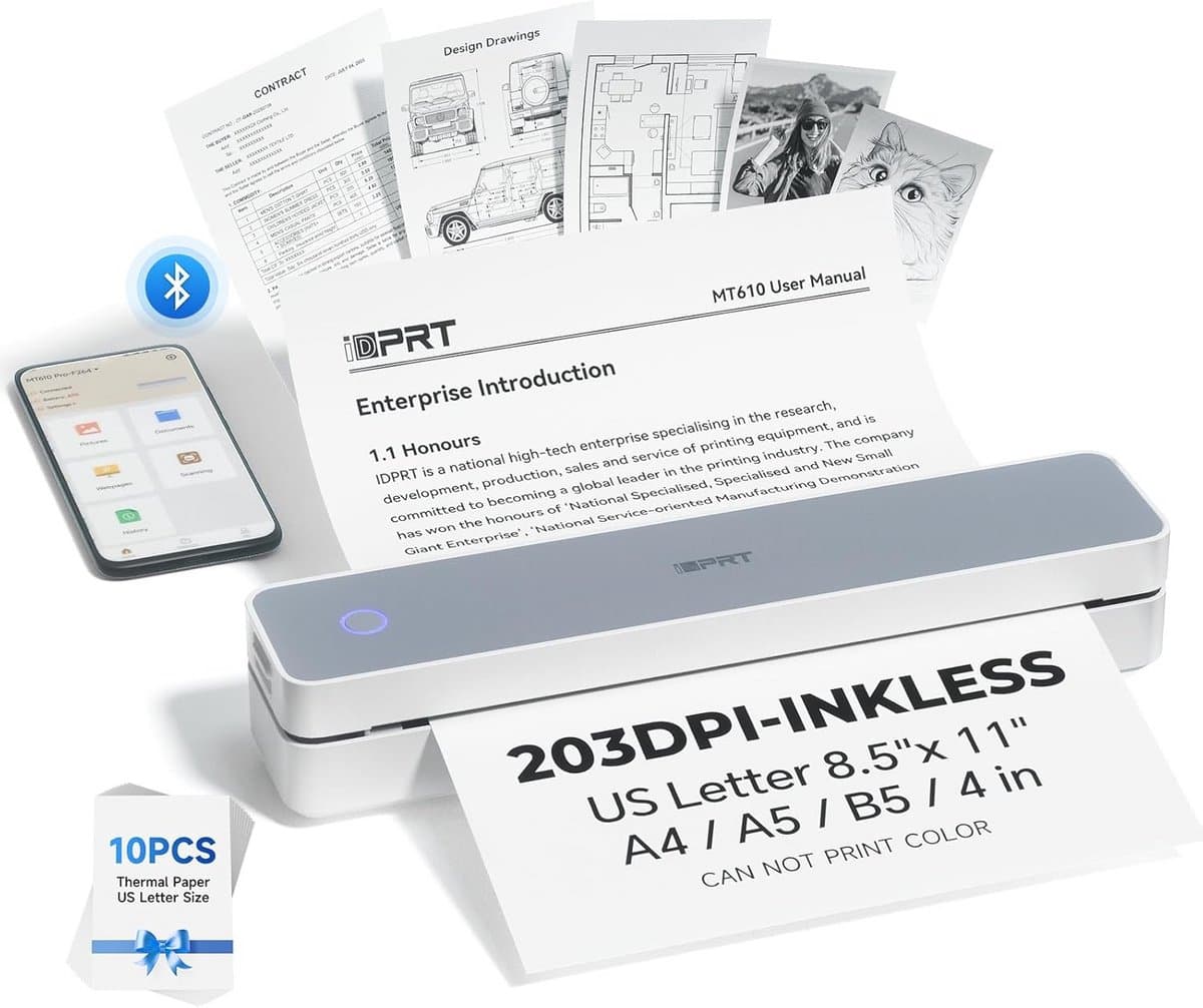Draagbare Draadloze Printer voor Onderweg - Inkless Mobiele Thermische Printer met Bluetooth