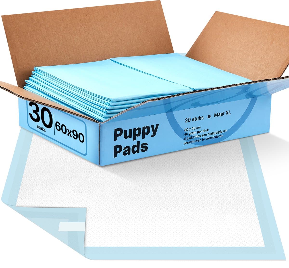 Jake and Jacky Puppy Training Pads 60 x 90 cm - 30 Stuks - met Plakstrip - Zindelijkheidstraining Hond - Hondentoilet - Plasmatjes Hond - Plasdoeken - Puppydoeken - Puppy Matjes Extra Groot