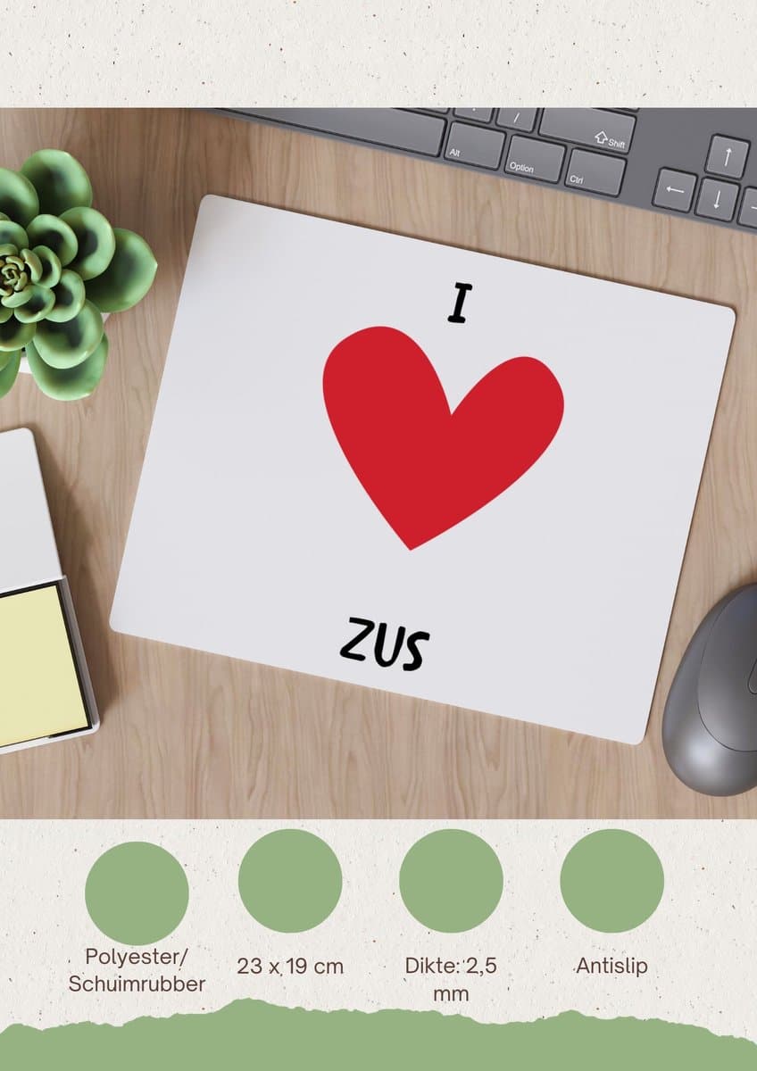 Akyol - ik hou van mijn zus Muismat - Zus - de liefste zus - cadeau voor je zus - familie - hartje - love - 23 bij 19 cm