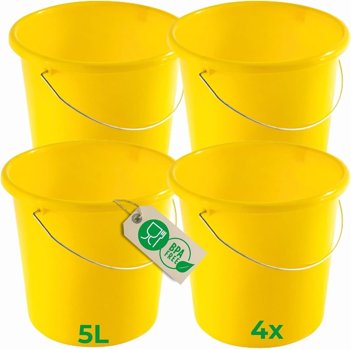 Novaliv 4 stuks emmer 5L geel met maatverdeling - schoonmaak emmer 5 liter? 22,5 cm Praktische alleskunner met schaalverdeling voor huishouden & tuin ideaal als huishoudemmer, wateremmer, dweilemmer, emmer