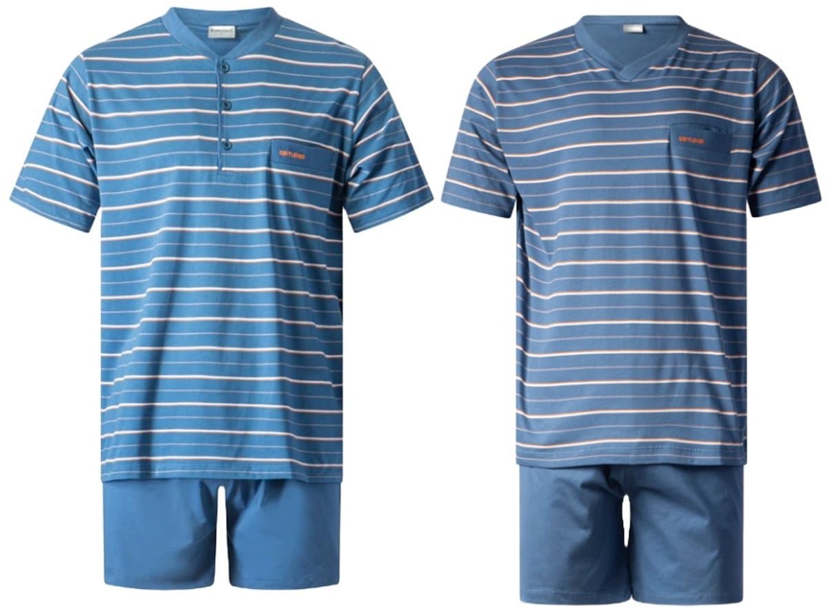 Gentlemen - 2 heren shortama's 114284 - korte pyjamasets - knoop- en V-hals - blauw - maat 3XL