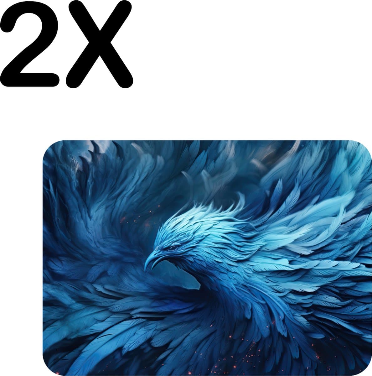 BWK Luxe Placemat - Blauwe Misterieuze Vogel - Set van 2 Placemats - 40x30 cm - 2 mm dik Vinyl - Anti Slip - Afneembaar