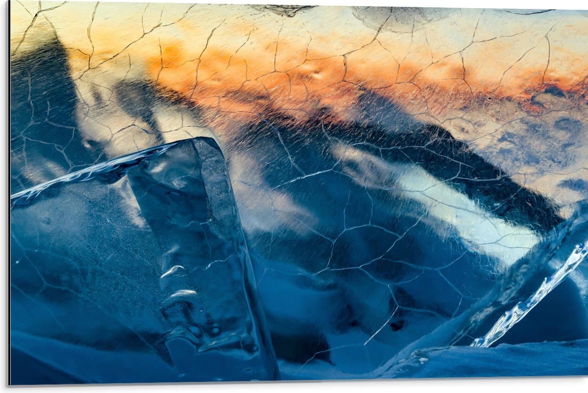 Dibond - Ijs - Water - Blauw - 75x50 cm Foto op Aluminium (Met Ophangsysteem)