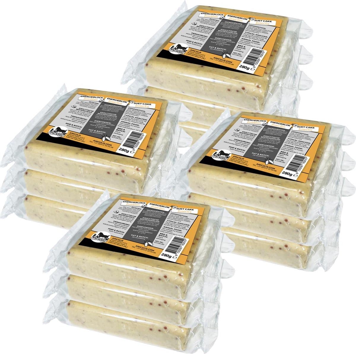 Aniculis - Energieblokken / Vetblokken met Insecten - MultiPack (12 x 280g) - Geschikt voor Mezen, Spechten, Boomklever - Grote bron van energie en eiwitten - Het hele jaar door te gebruiken