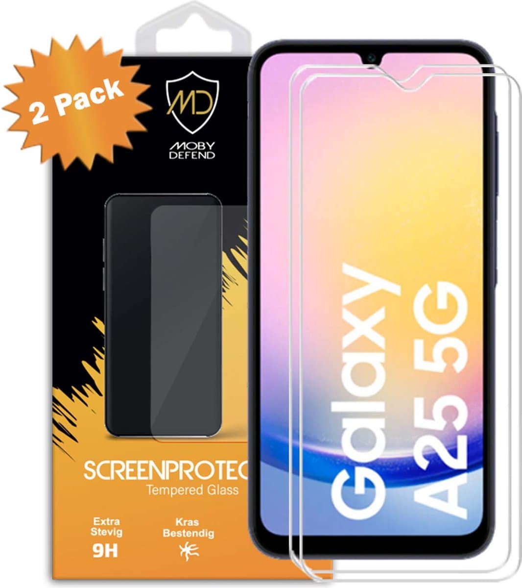 2-Pack MobyDefend Screenprotectors - Geschikt voor Samsung Galaxy A25 - Case-Friendly Screensavers - Gehard Glas