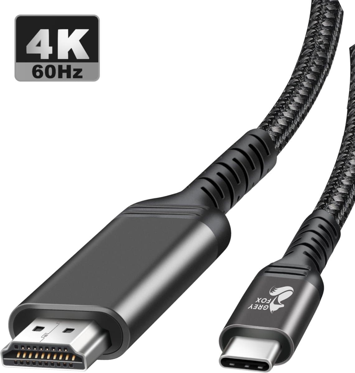 Grey Fox USB-C naar HDMI Kabel - 4K60Hz Beeldresolutie - HDMI Switch - 2 Meter - Grijs