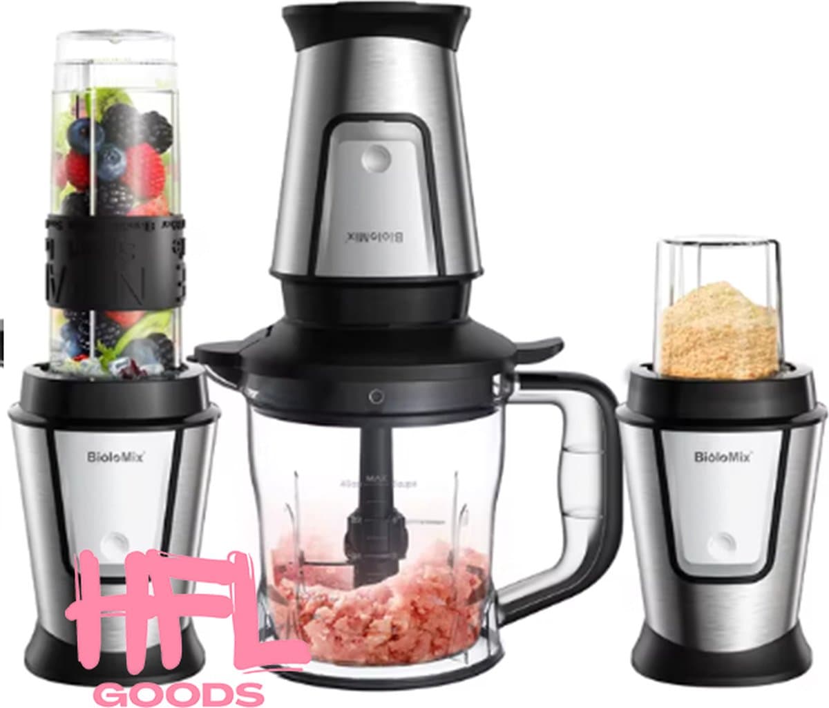 HFL Goods 3 in 1 Multifunctionele Keukenmachine - 700 Watt Draagbare Juicer - Smoothie Mixer - Voedsel Chopper