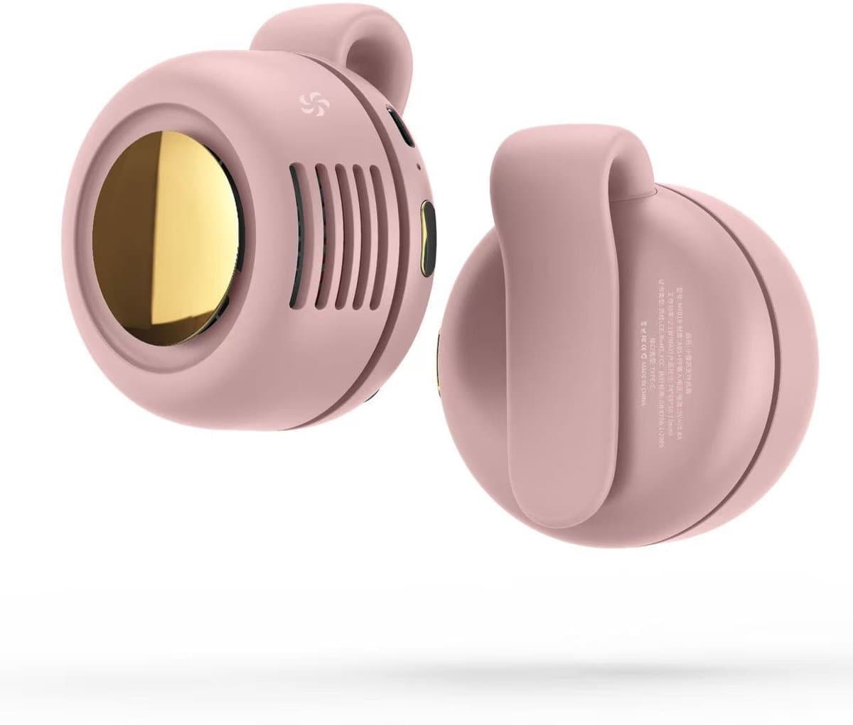 Roze Mini Hangende Cycloon Ventilator – 360° Verstelbaar, USB Oplaadbaar & Klembaar