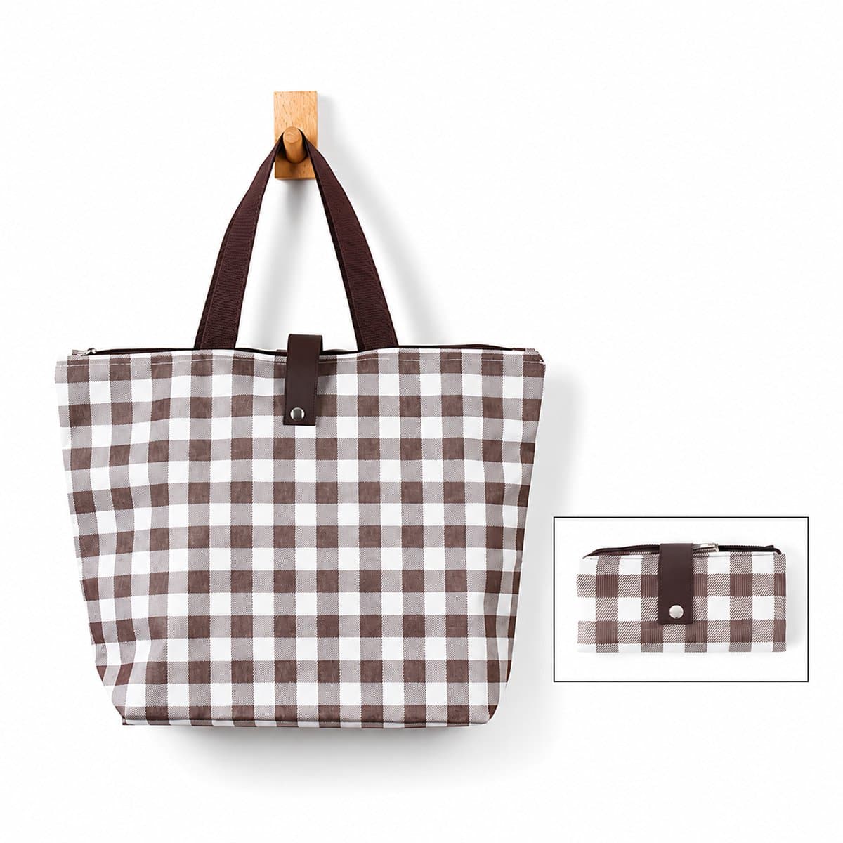Opvouwbare Shopper met Ritssluiting - Boodschappentas Opvouwbaar - Waterdichte Herbruikbare Tas - Compact & Wasbaar - Bruin
